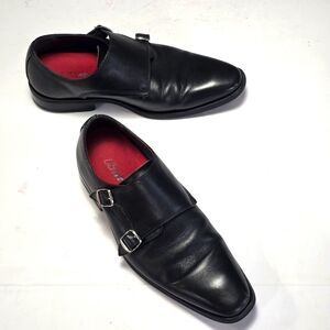 La Milano Men's Black Leather Monk Strap Shoes